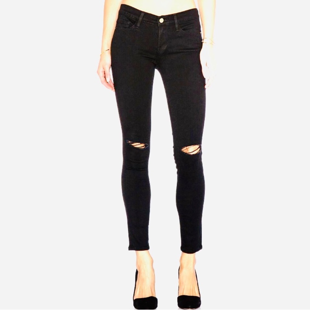 FRAME Denim black skinny jeans Jeanne distressed NWOT, size 26